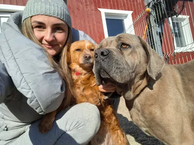 Vesna with a shelter dog